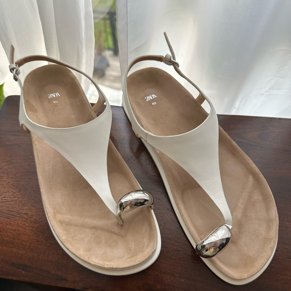 New all real Leather white sandals Zara size 40